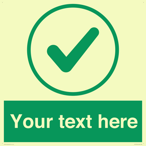 Custom green background, green tick in circle sign